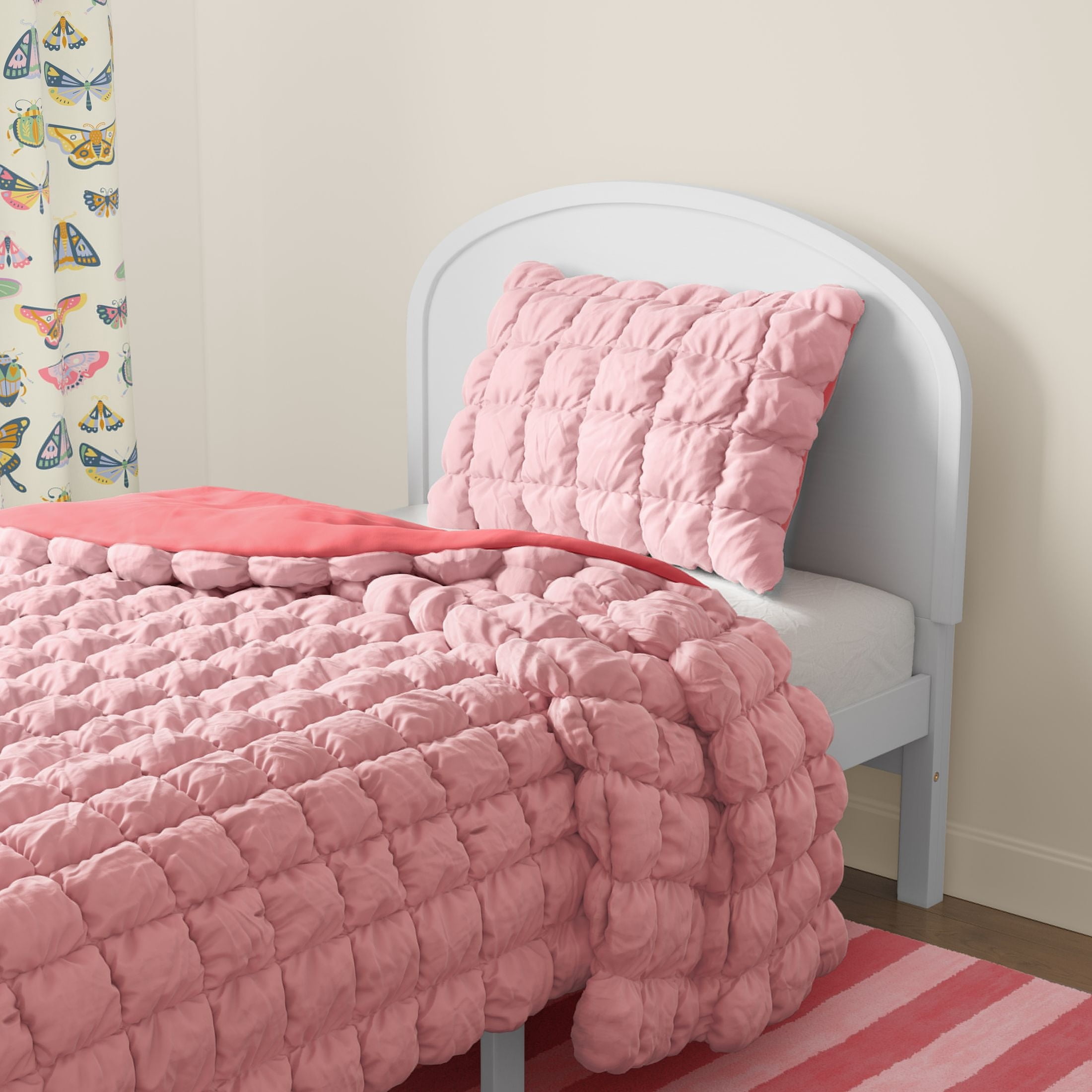 Mainstays Kids Pink Solid Puffy Comforter Set, Twin, 2 Pieces