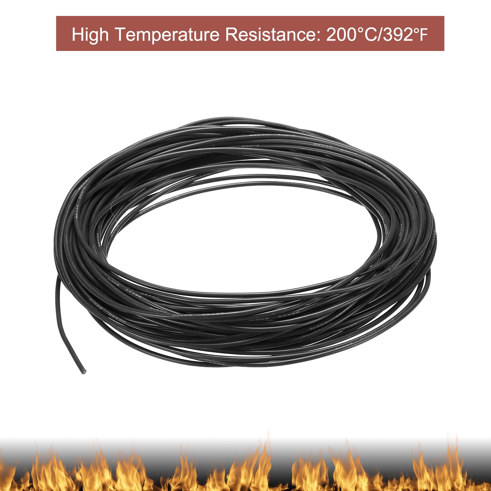 Silicone Wire 22AWG 22 Gauge Flexible Tinned Copper Standard High-Temperature Hookup Wire Black 75m/246ft