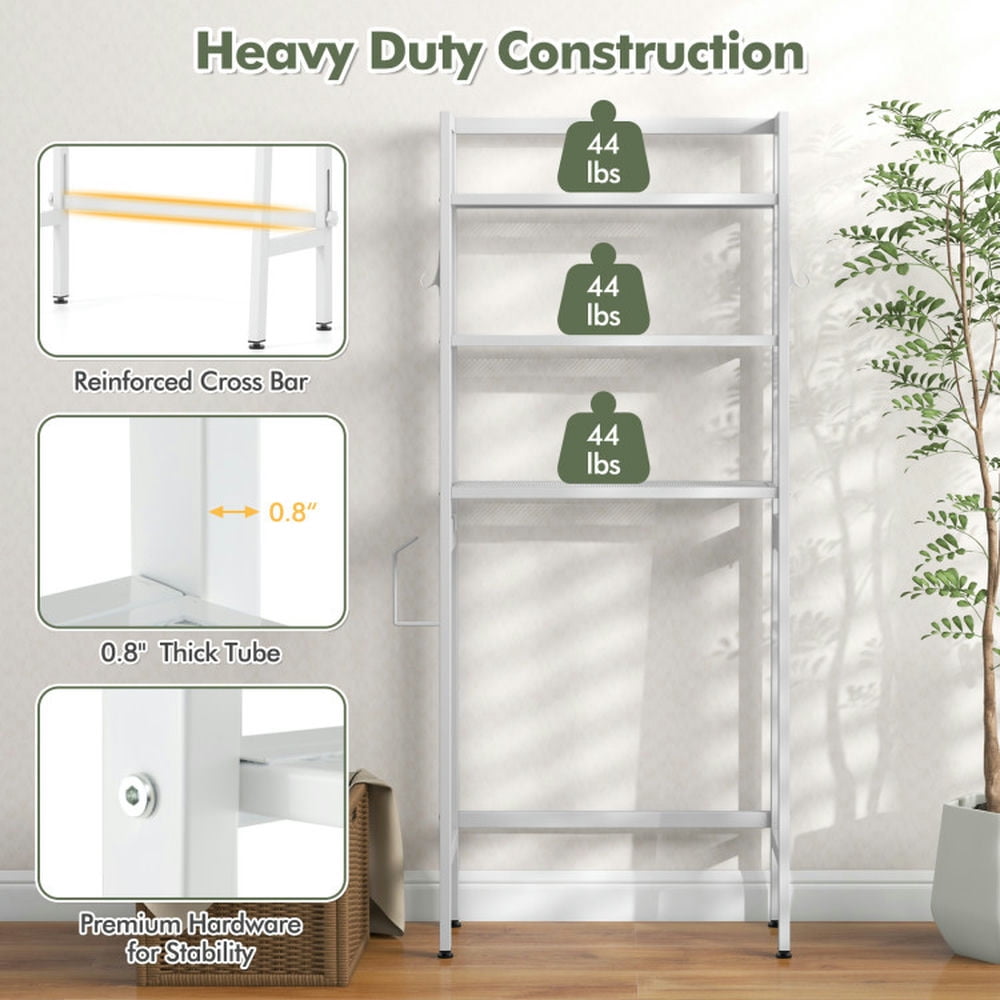 Finihen Toilet Storage Rack, Toilet Storage Shelf, 3-Tier Over The Toilet Storage Shelf with Adjustable Bottom Bar, for Bathroom, White