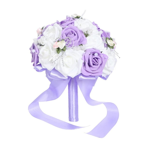 Ramo de novia con flores artificiales para novia Púrpura