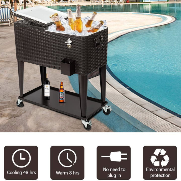 Brown Rattan Wicker Cool Bar  Ice Cooler Drink Deck Outdoor Patio Backyard Pool 