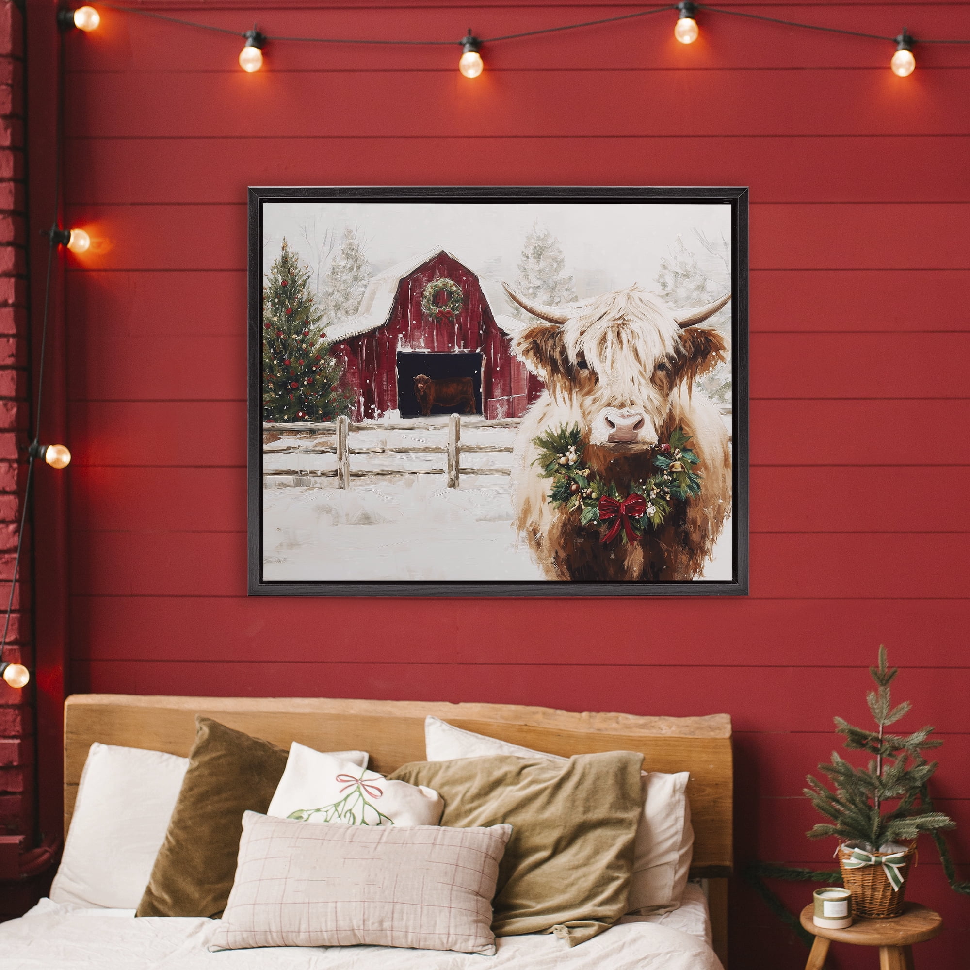 Stupell Industries Snowy Farm Scene Cattle Black Framed Floater Canvas Wall Art, design by Acorn & Ivory Designs