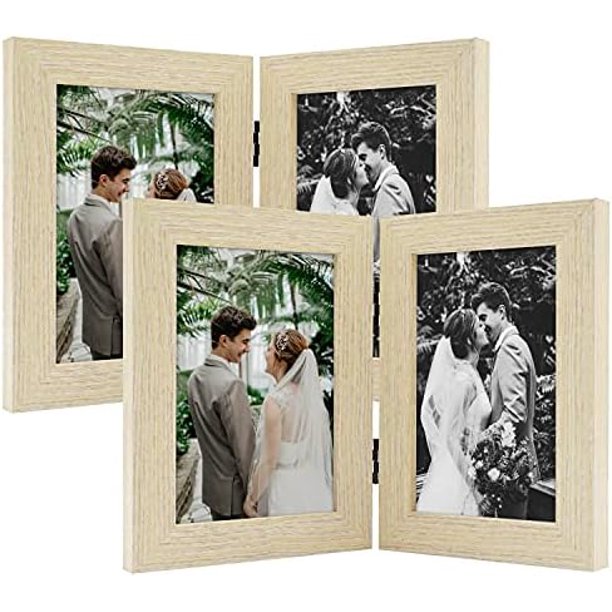 4X6 Double Picture Frame With Real Glass Set Of 2, Folding Hinged Photo