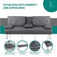 thumbnail image 6 of Futon Sofa Bed, Faux Leather Futon Couch with Armrest and 2 Cupholders, Pull Out Sofa Bed Couch Convertible with Metal Legs, Folding, Reclining Small Couch Bed, Futon Bed for Living Room - Gray, 6 of 12