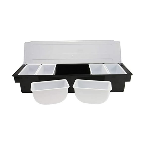 BNNG Plastic 6 Plastic Compartment Garnish Black Condiment Holder Tray Kitchen,Dining & Bar Home Practicality Cooking Utensils Rack
