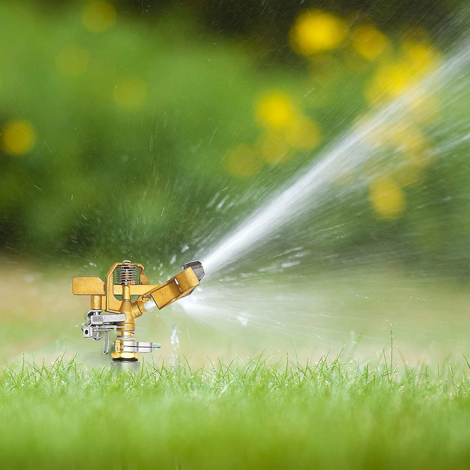 Morvat Lawn Water Hose Sprinkler, Brass Head & Solid Aluminum Stake, 360 Turn