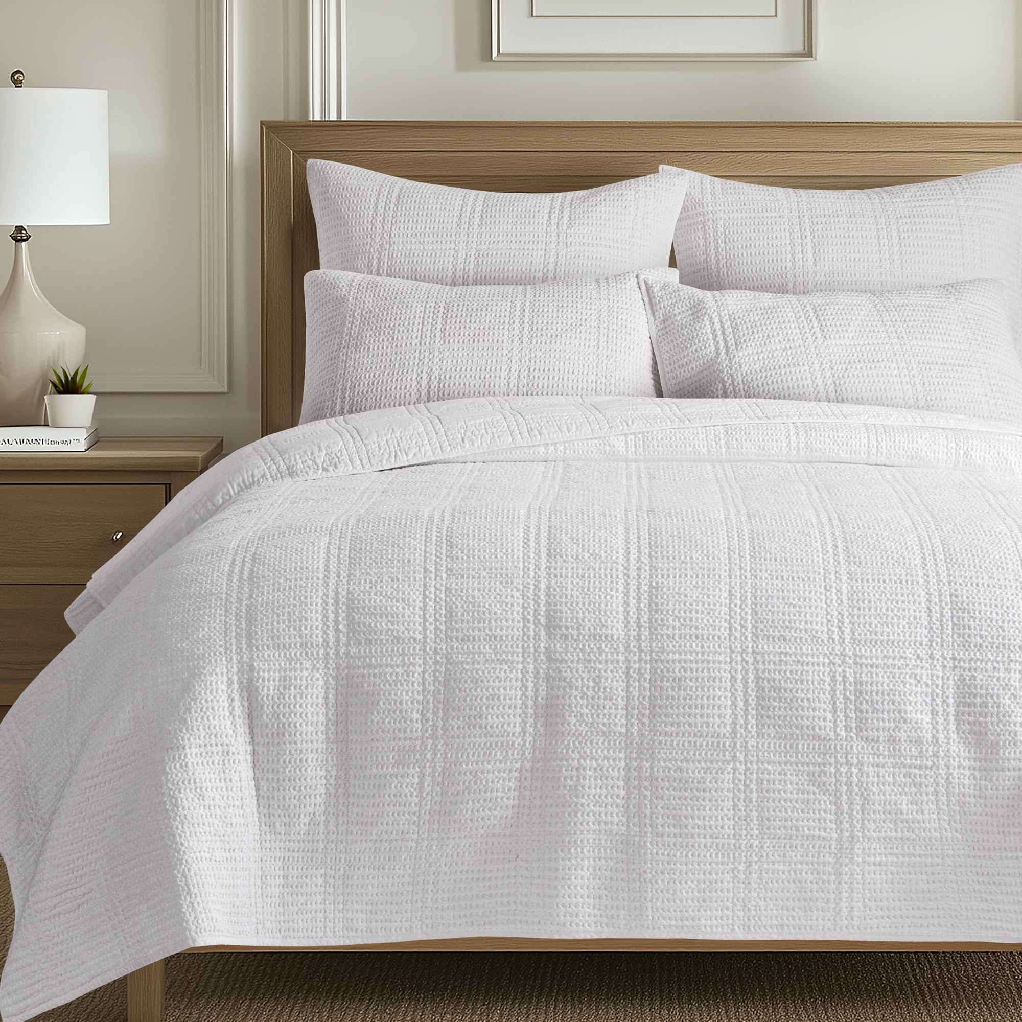 Levtex Home - Cloud Waffle Quilt Set - Full/Queen Quilt and Two Standard Shams - Waffle Textured - Bright White - Quilt (88x92in.) and Shams (20x26in.) - Reversible - Cotton