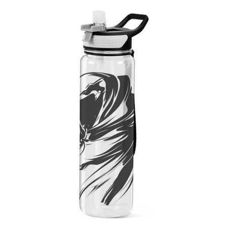 

32oz Transparent Sports Water Bottle with Straw BPA Free Tritan for Kids Adults Outdoor School Gym Fitness Black Motorbike Rider