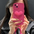 thumbnail image 4 of Hot Pink Heart Phone Case Compatible with iPhone 15 Pro, Cute 3D Big Love Heart Phone Case, Curly Wave Shape Heart Phone Cover with Heart Bracelet for Women Girls, 4 of 12