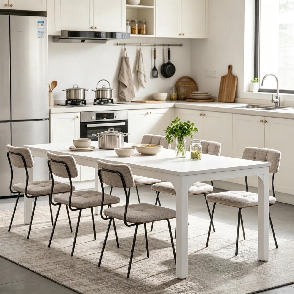 Dining Table, 78.7 in Long Rectangular Particle Board Table with Metal Legs, Seats 6-8, Industrial Style for Kitchen, Dining Room, Conference