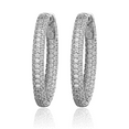 thumbnail image 3 of 925 Sterling Silver 1.5mm Cubic Zirconia CZ Oval Medium Hoop Earrings, 3 of 5