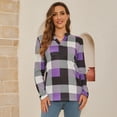 thumbnail image 5 of Uhndy Women Long Sleeve Plaid Tunic Shirt V Neck Pullover Blouse Tops Ladies New Fall Winter Roll-up Shirt Baggy Color Block Checked T Shirt Tops Purple 2XL, 5 of 5