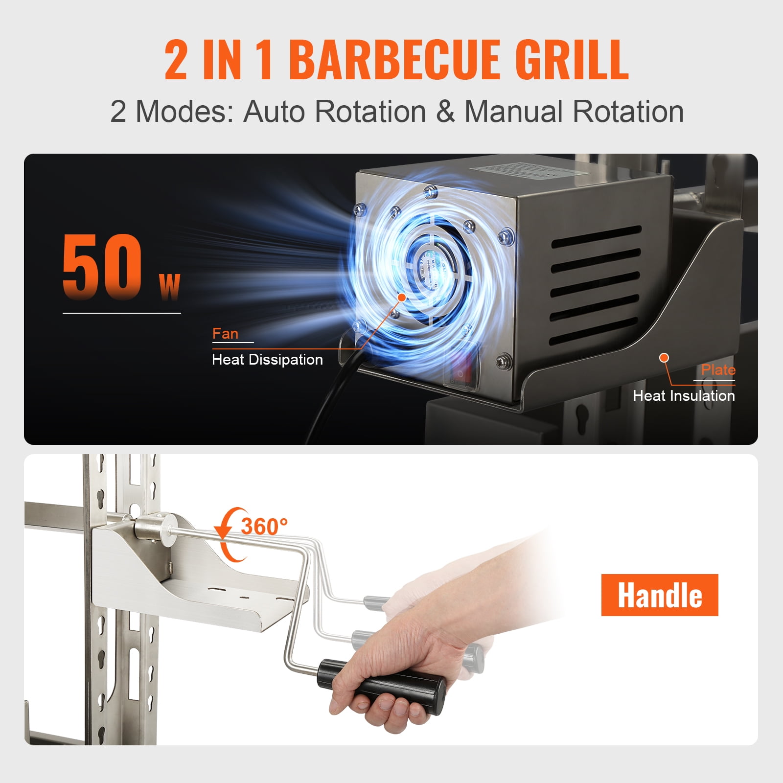 Skyshalo 50w 132lbs BBQ Grill With baffle Pig Lamb Chicken Roaster