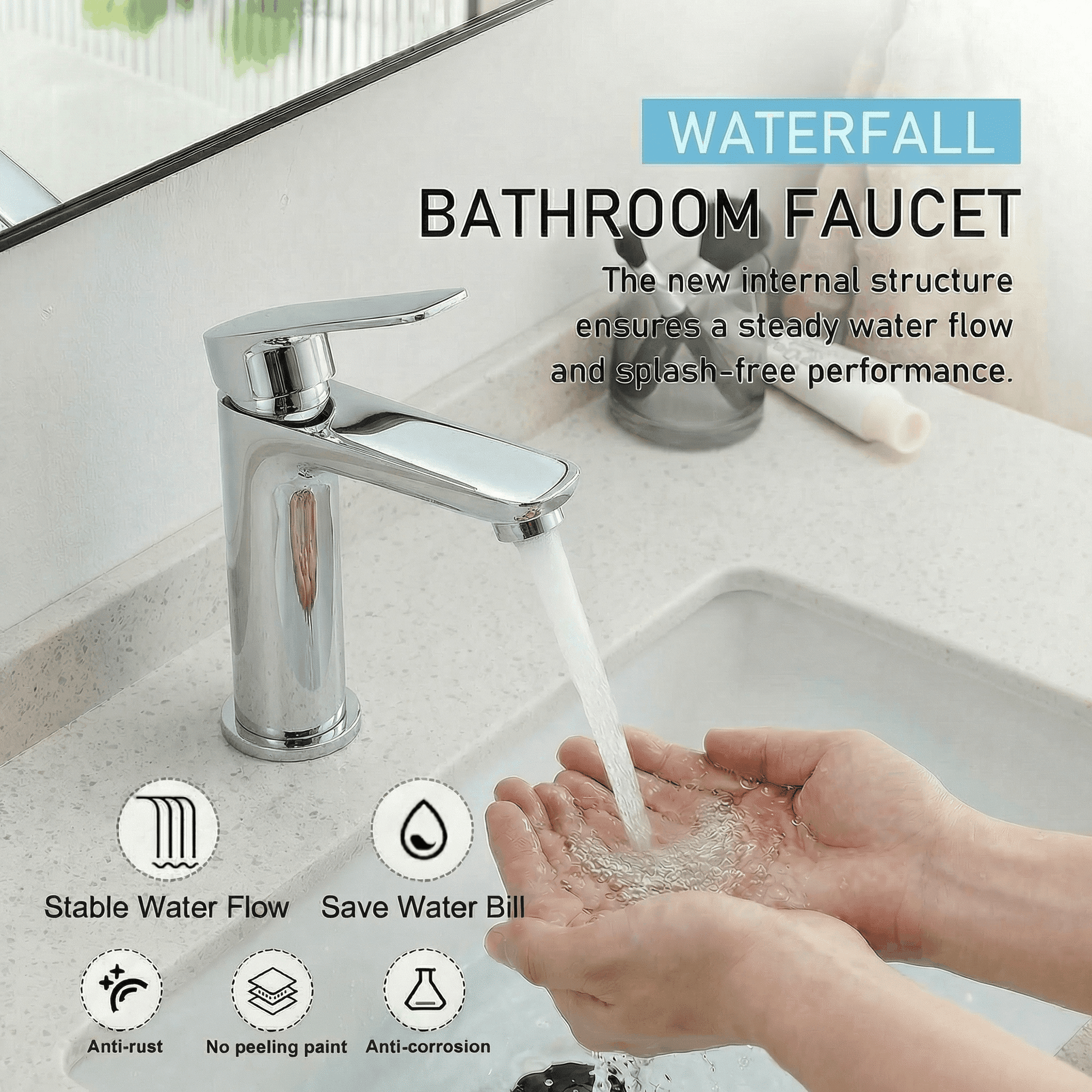 Mango Tile 304SUS Stainless Steel Chrome Bathroom Sink Faucets Faucet