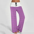 thumbnail image 2 of ATOYSOY Women's Casual Workout Palazzo Pants Activewear Wide Leg Pants Regular Comfy Retro Trousers High Waist Trendy Pants Striped Bandage Sweatpants Purple S, 2 of 5