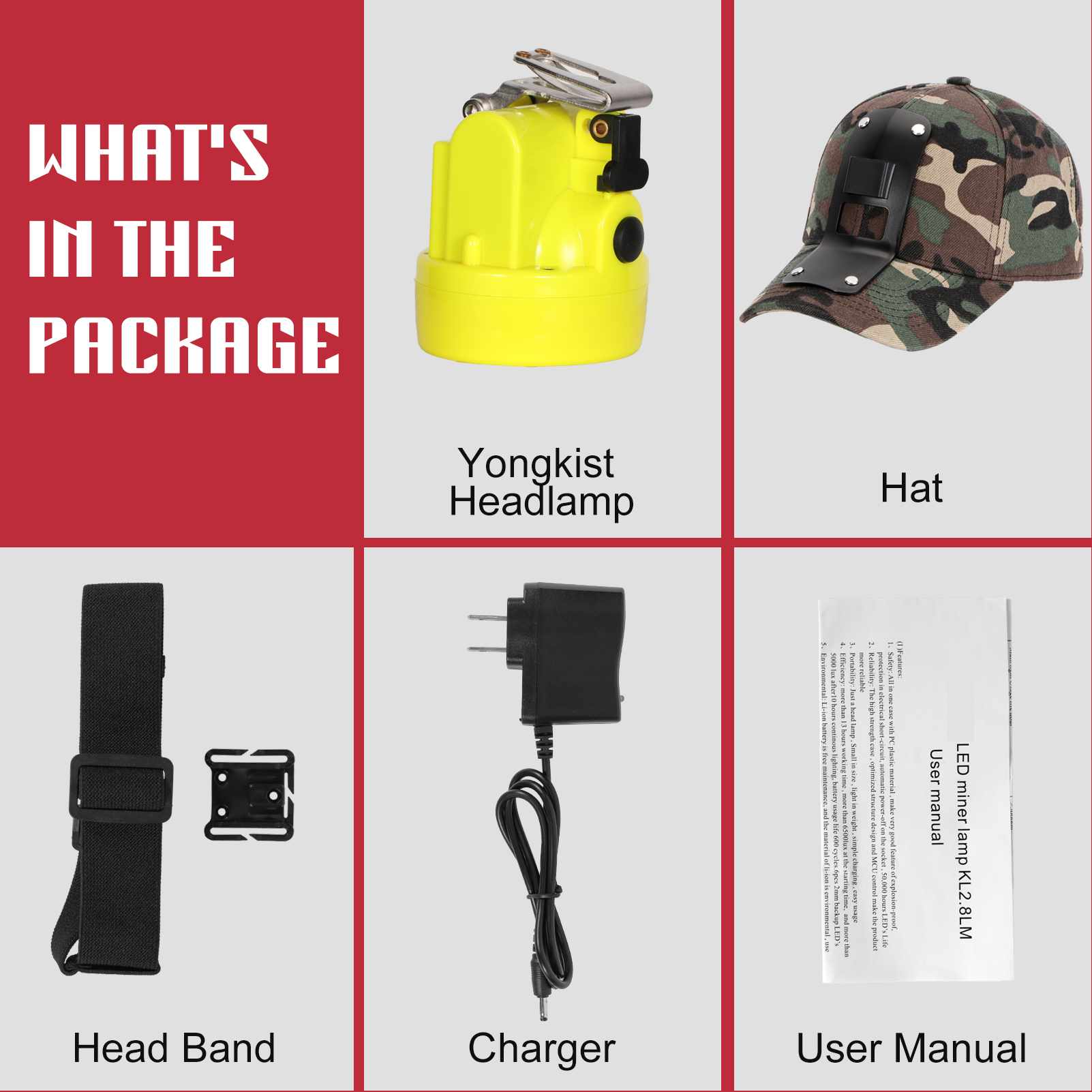 Yongkist Rechargeable LED Mining Headlamp with Camouflage Hat, High Lumens Waterproof Light, Durable and Adjustable for Camping, Hiking, and Underground Work