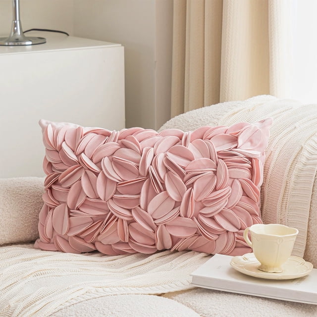 Fiudx Funda de Almohada Escandinava, Cojín de Poliéster Suave y Cómodo, Funda Decorativa con Diseño de Hojas, Funda Extraíble y Fácil de Limpiar, Ideal para Sala de Estar o Dormitorio, Una Elegante D