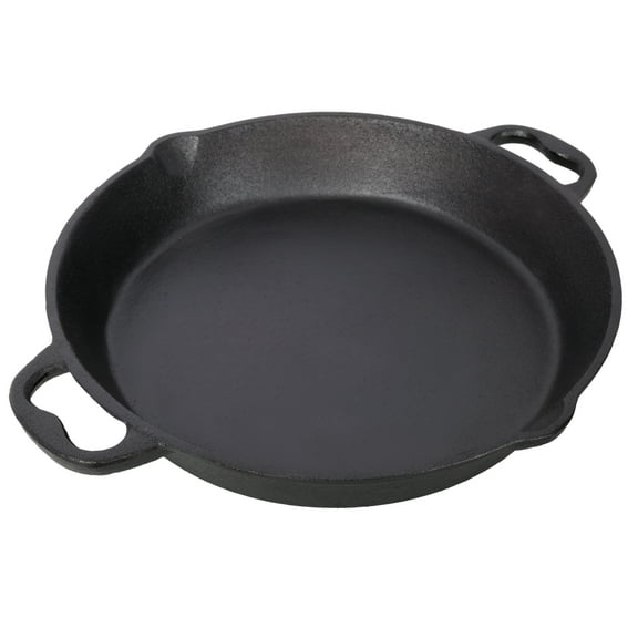 Cast Iron Skillet, 12 Inch Pre-Seasoned Cast Iron Pan with Dual Helper Handles, Even Heating Grill and Oven Safe Cookware, Induction Stovetop Pan for Searing and Baking, Black