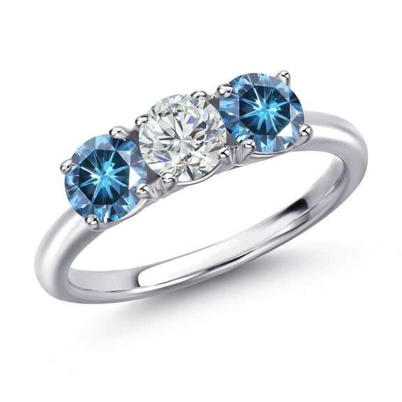 Gem Stone King 925 Sterling Silver Lab Grown Diamond and Persian Blue Moissanite Engagement Ring for Women | 1.50 Cttw | Round 5MM | Gemstone April Birthstone | Size 7