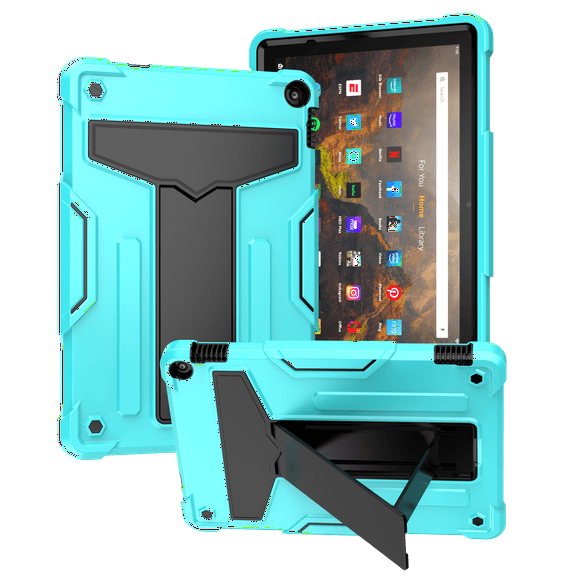 Case for Fire HD 10/HD 10 Plus Tablet (2021 Release, 11th Generation) - Kids Friendly Shockproof EVA Case Convertible Stand Full Body Rugged Protective Cover, Aqua Black
