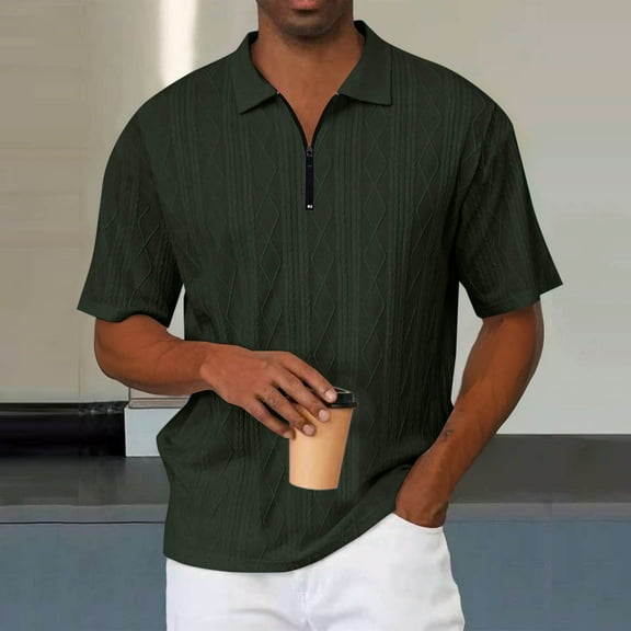 Kalauyu Mens Short Sleeve Quarter Zip Shirts Casual Stylish Wrinkle-Free Untuckit Collared Shirt