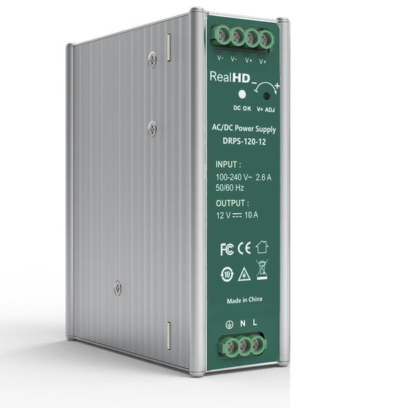 120 Watts 12VDC 10Amp Industrial DIN Rail Power Supply Single Output (12V 120W), Size 1.7 x 4.8 x 5.1inch