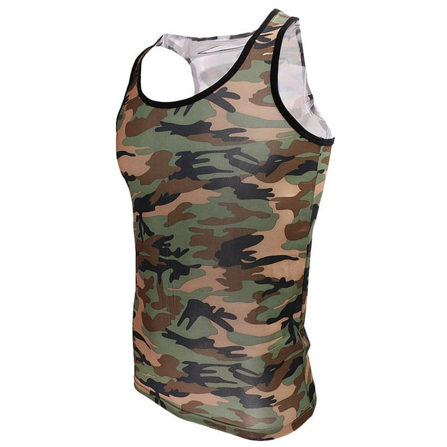 Camiseta Sin Mangas con Estampado de Camufje con Cuello , Camisetas Deportivas de Entrenamiento para Hombres L Soledad Tops de culturismo muscular