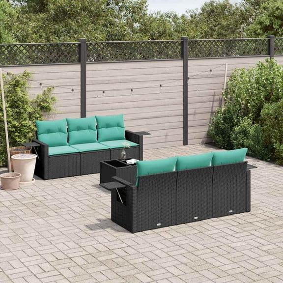 vidaXL 7 Piece Patio Sofa Set with Cushions Black Poly Rattan