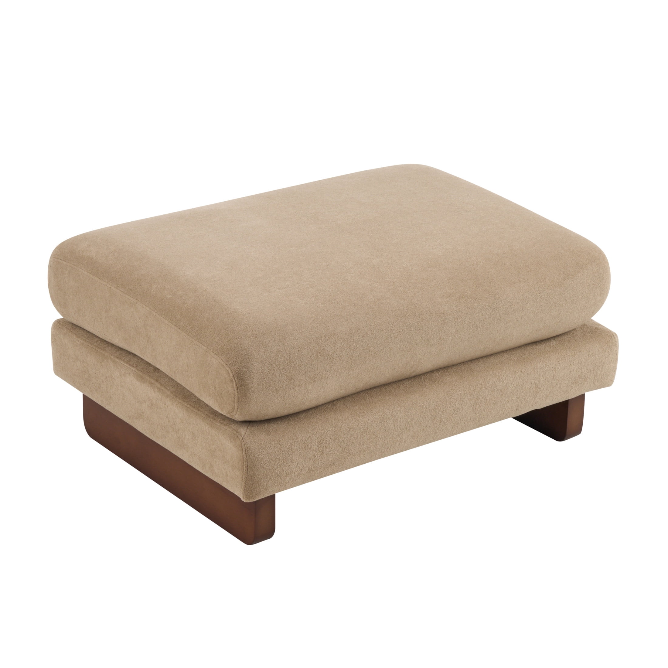 Christopher Knight Home 34" Upholstered Accent Ottoman with Wood Base for Living Room, Light Brown+Walnut