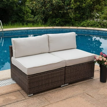 COSIEST 2-Piece Outdoor Furniture Brown Armless Chairs for Wicker Sectional Sofa Set