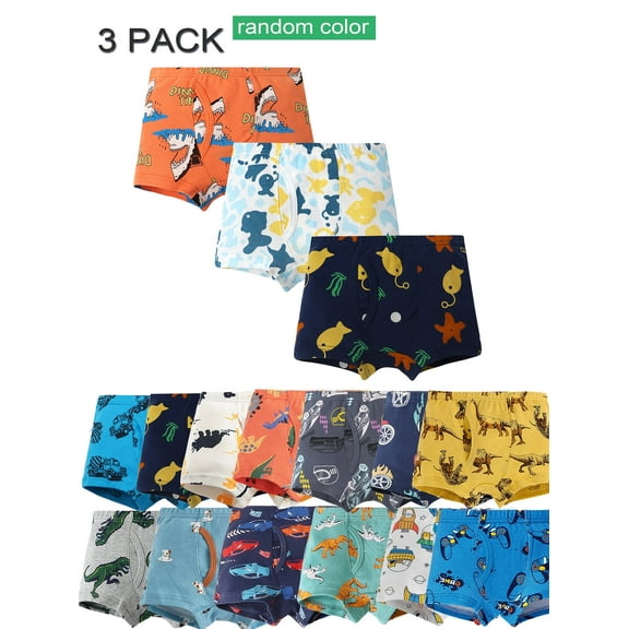 HWJAD 3 Pack Little Boys Briefs Boxer Cotton Underwear Kids Toddler Boys Dinosaur 2-10T Panties