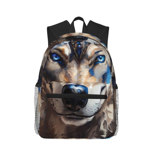 Fotbe Vintage Blue Floral Wolf Mochila Ligera Casual para Laptop para Hombres y Mujeres, Mochila Impermeable de Uso Diario, Mochila para Universidad