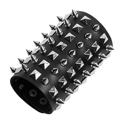 Bracelet Biker En Cuir Noir Avec Clous - Style Rock Unisexe