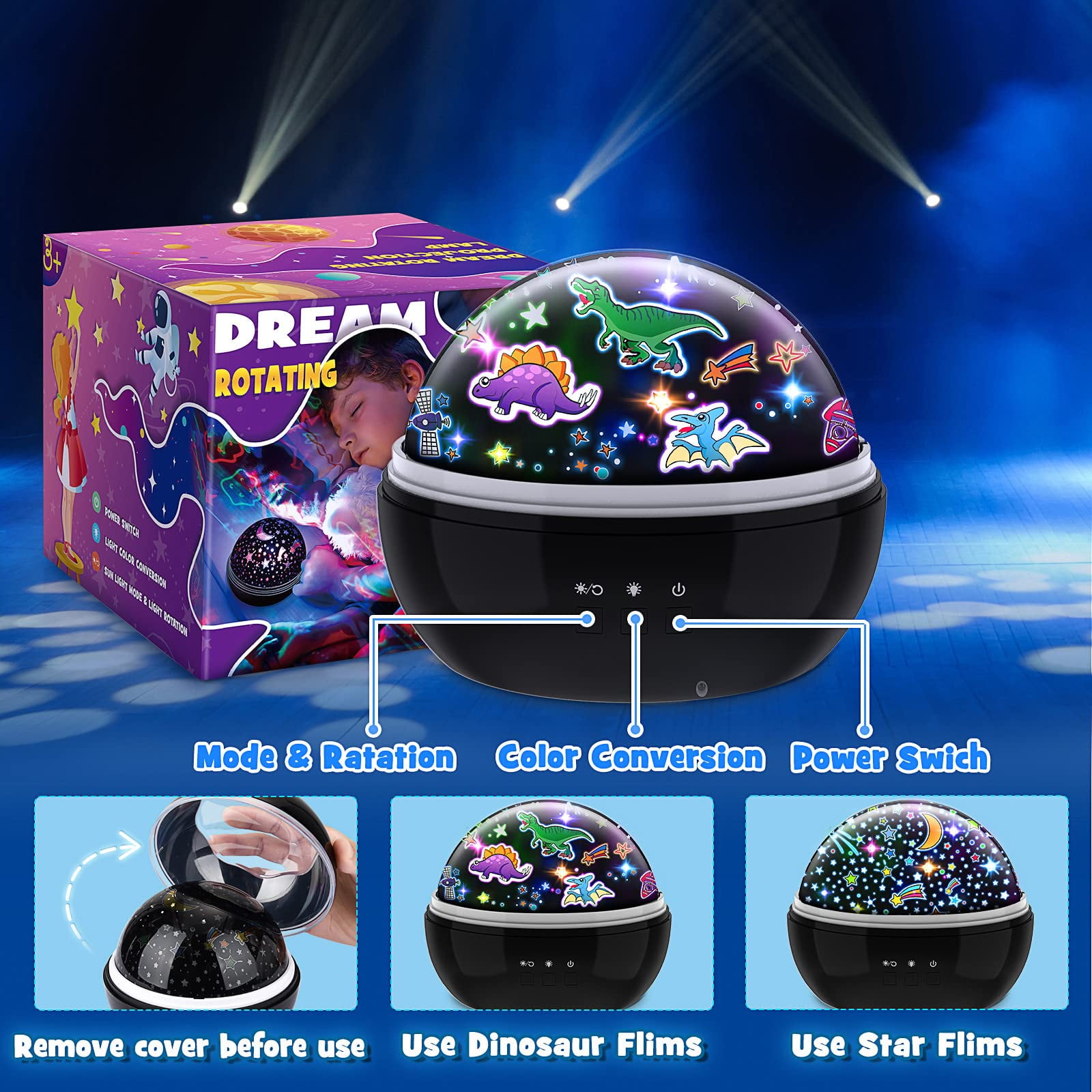 Star Projector Night Light for Kids, Dinosaurs Star Projector Light Gifts for 3 4 5 6 7 8 Year Old Boys Girls, Dinosaurs Toys for 3-12 Year Old, Galaxy Projector for Kids Room