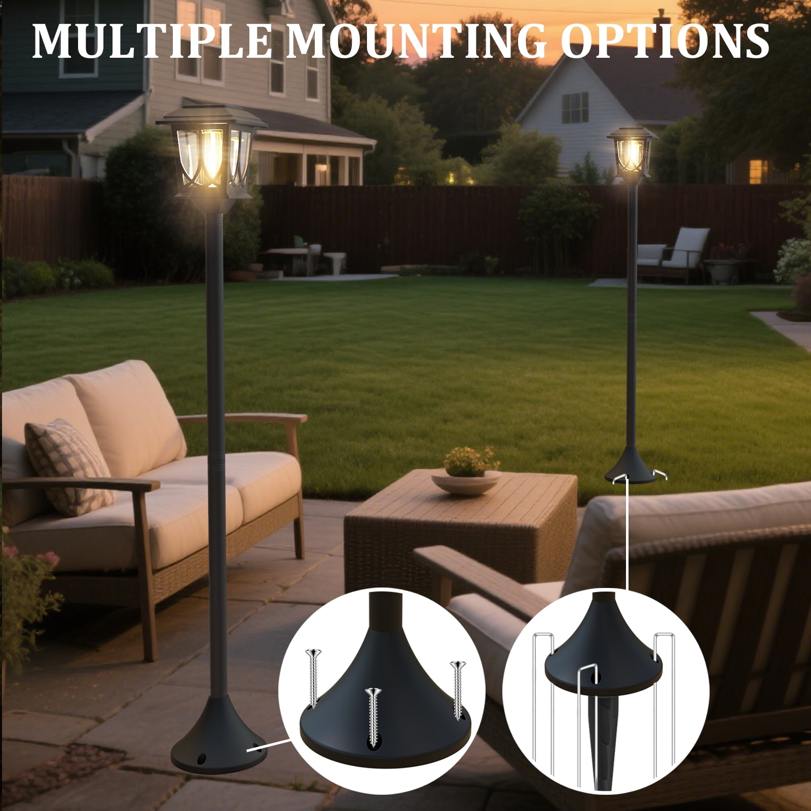 40" Solar Lamp Post Lights, Metal Glass Waterproof Outdoor Garden Lights, Auto Dusk-to-Dawn Warm White, 2 Pack
