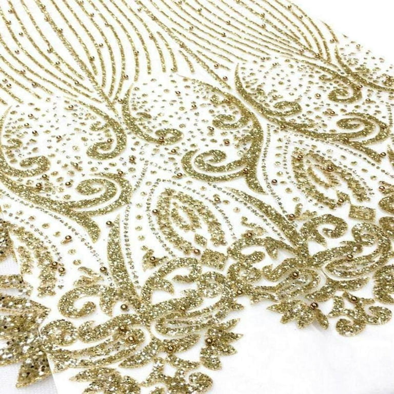 Luxury Royal Style Champagne Gold Tulle Fabric With Glitter Glued Gliding  For Gorgeous Beauty Dress Sugar Lace Durable Classical