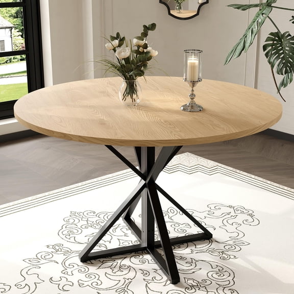 Roromall 47" Dining Table for 4, Wooden Round Table, Heavy Duty Metal Pedestal, Circle Pedestal Kitchen Tables for Dining Room, Kitchen, Living Room