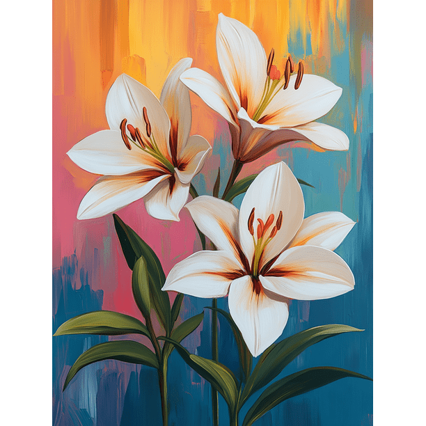 Qisvanset 12x16 Inch 2D Flat Framed Canvas Art, White Lily Pop Art Spring Summer Colorful TV Home Wall Decor