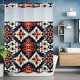 thumbnail image 6 of No Hook Shower Curtain with Snap in Liner, Retro Indian Ethnic Style Waterproof Bath Curtain Double Layers with See Through Top Window, Ancient Patterns Hotel Shower Curtains 72x84in, 6 of 9