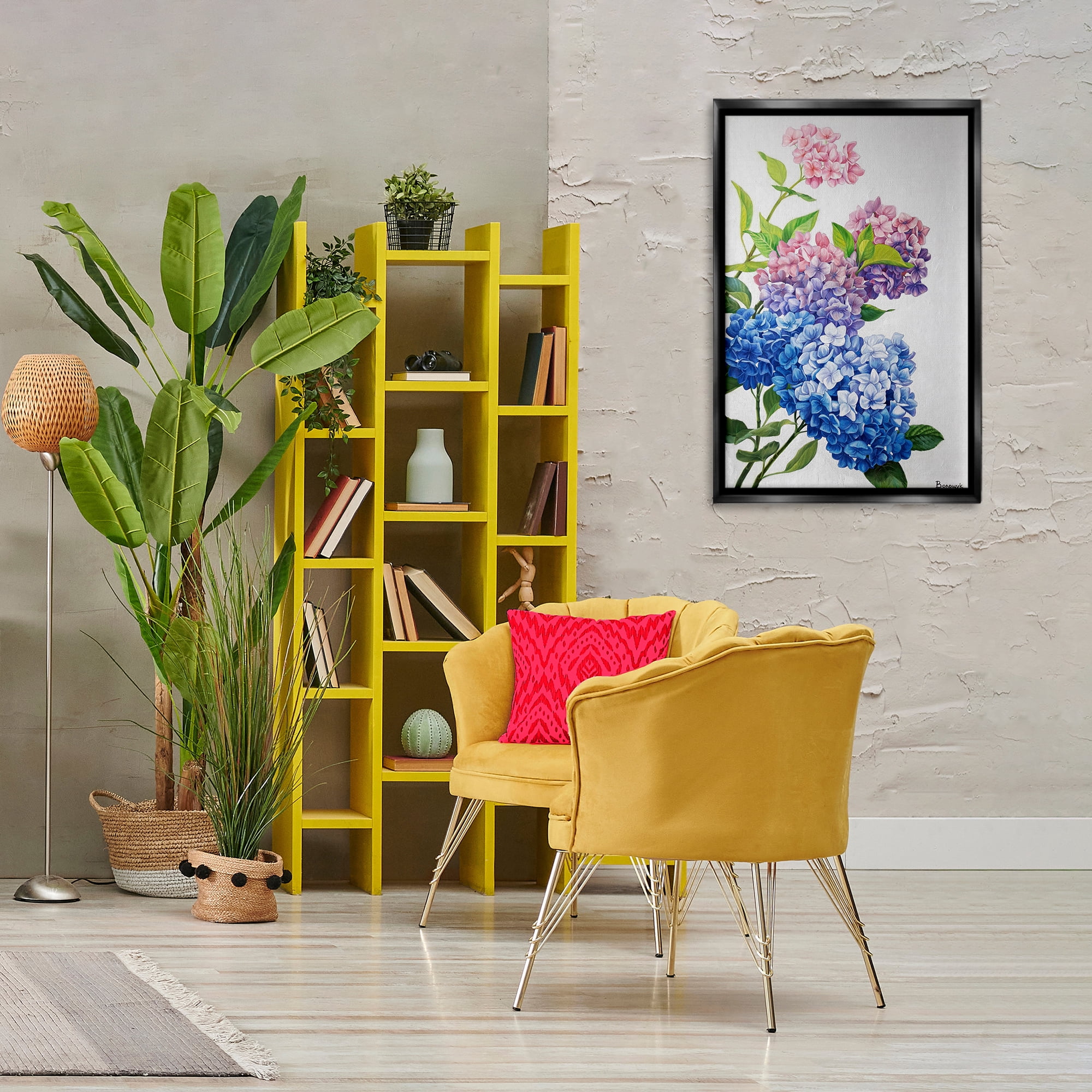 Stupell Industries Detailed Hydrangea Gradient Botanical & Floral Painting Black Floater Framed Art Print Wall Art, 21 x 31