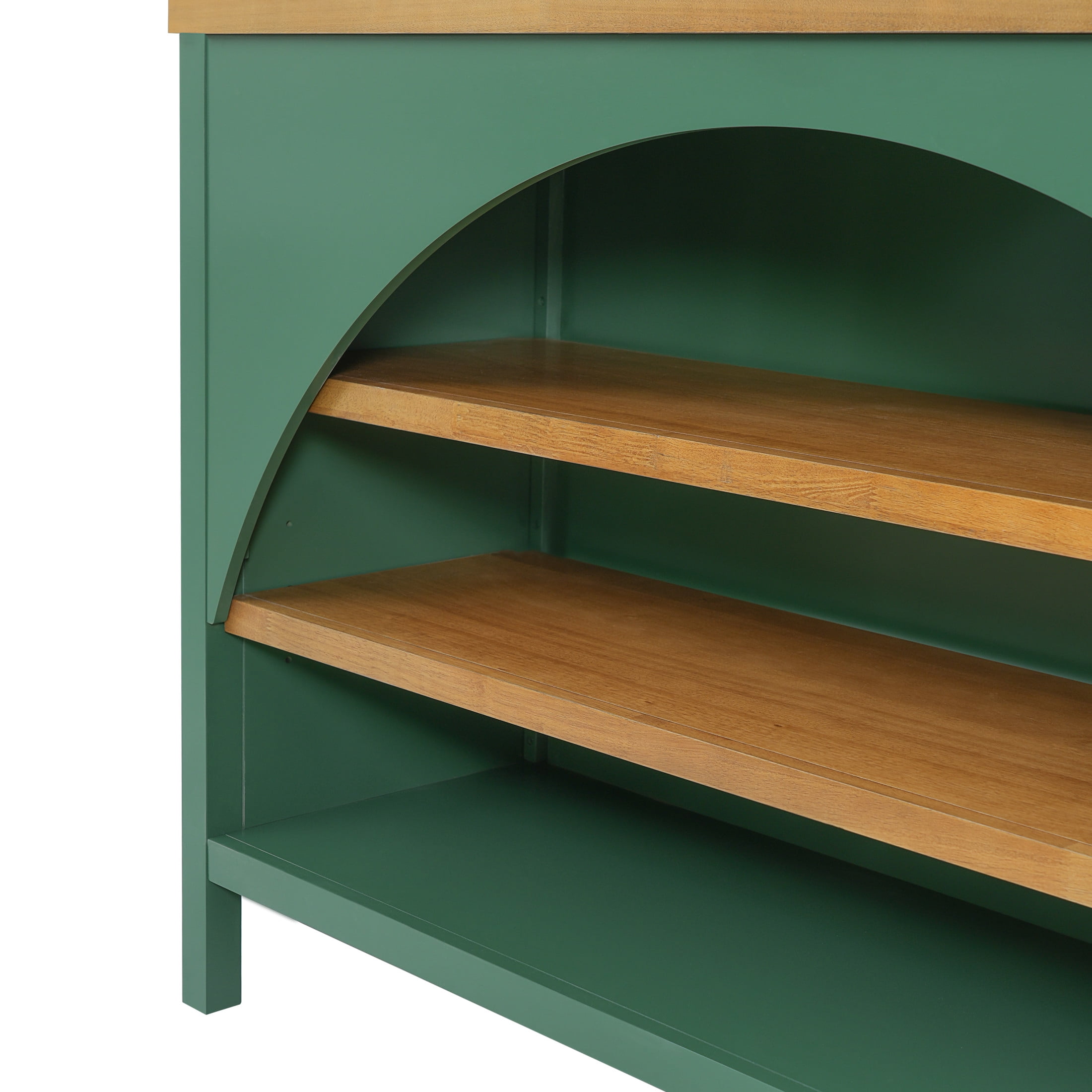 Christopher Knight Home 56" Farmhouse Kitchen Island Cart with Open Storage Shelves, Wood Top, Green