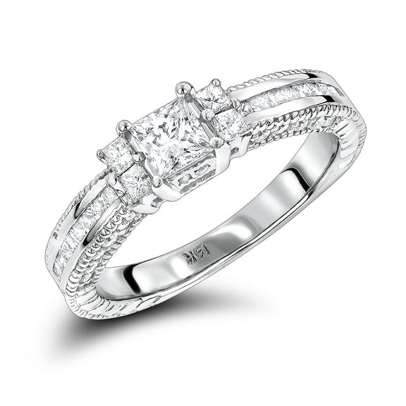 Ladies 14K Natural 1.2 Ctw Diamond Unique Engagement Ring For Her (White Gold Size 6.5)