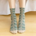thumbnail image 3 of Mosey 1 Pair Women Autumn Winter Tube Socks Retro Palace Style Embossed Jacquard Design Elastic Warm Mid-tube Holiday Socks, 3 of 8