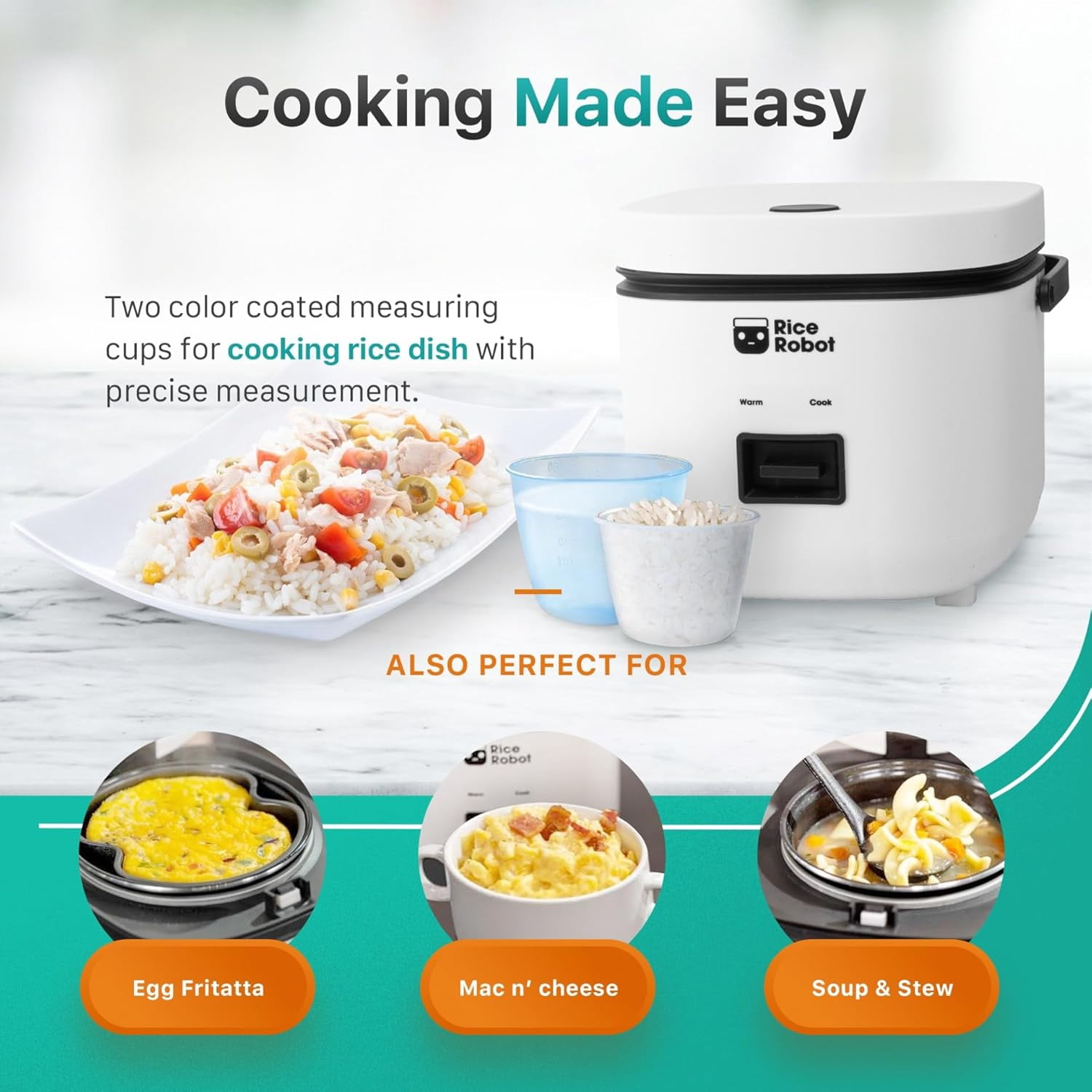 Open Box Rice Robot XL Rice Cooker – Family Size 4 Cup Uncooked (8 Cups Cooked) Electric Rice Maker, Ceramic Nonstick, Includes Stainless Steel Steamer Tray and Accessories | As Seen on TV