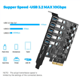 thumbnail image 2 of Adaptador de tarjeta PCI-E a USB 3.2 Gen 2 de 7 puertos con tarjeta de expansión de ancho de banda de 20 Gbps para computadoras de escritorio, 2 of 7