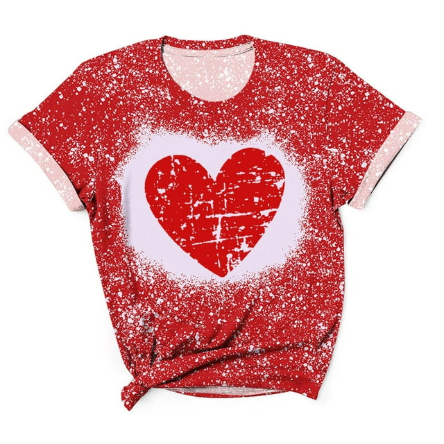 Plebaso T-Shirts de la Saint-Valentin pour Femmes Imprimé Cœur Tee Tops Décontracté Manches Courtes T-Shirts Femmes P-5TG