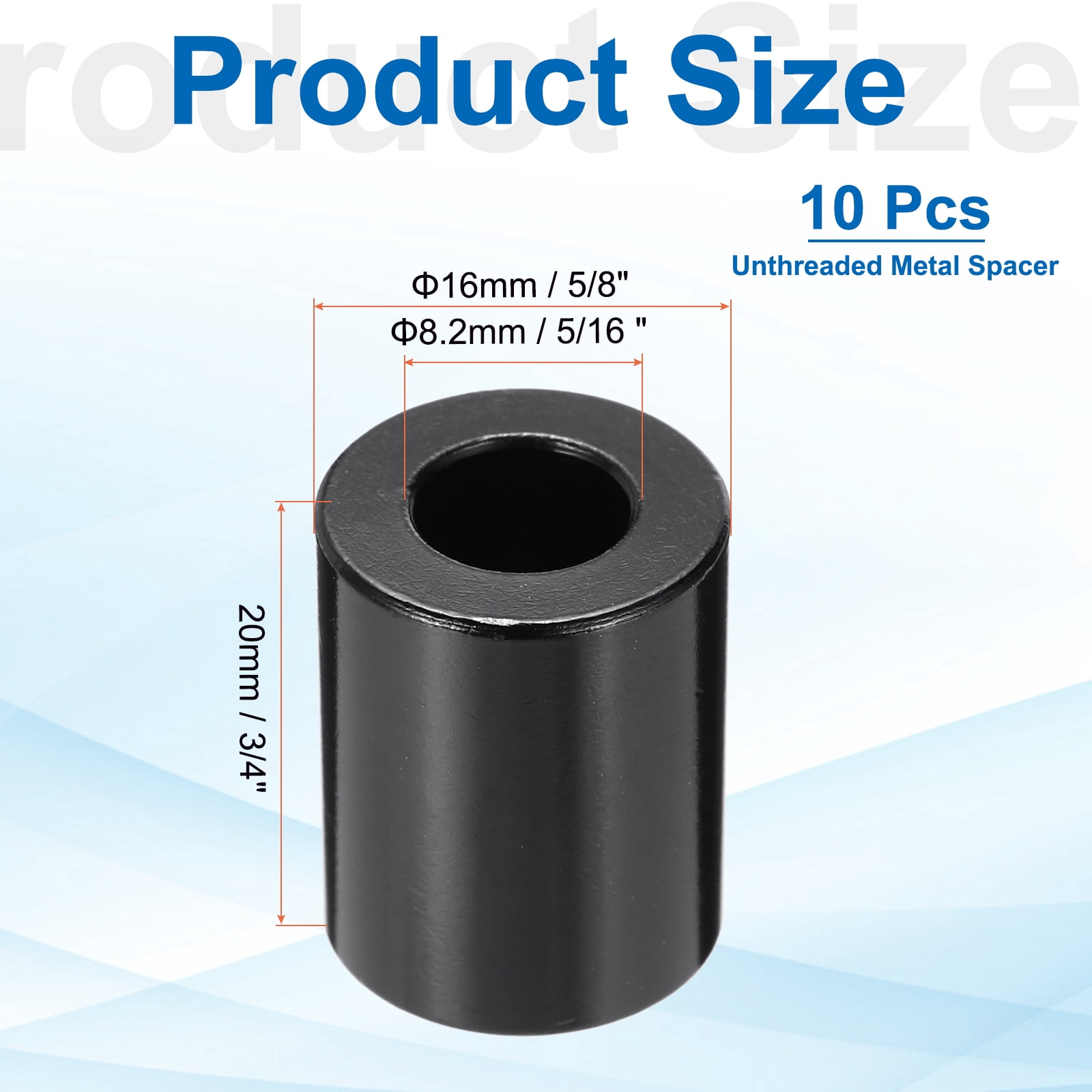 Uxcell 10pcs M8 Aluminium Spacers, 5/16" ID x 5/8" OD Round Standoff Spacer, Unthreaded Metal Spacers for 5/16" M8 Screws Bolts, Black 3/4" Length