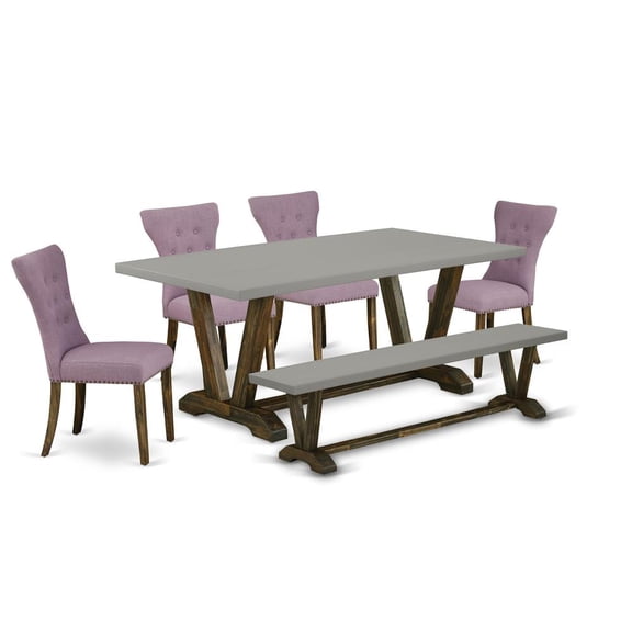 East West Furniture V-Style 6-piece Wood Dining Set in Dahlia Purple