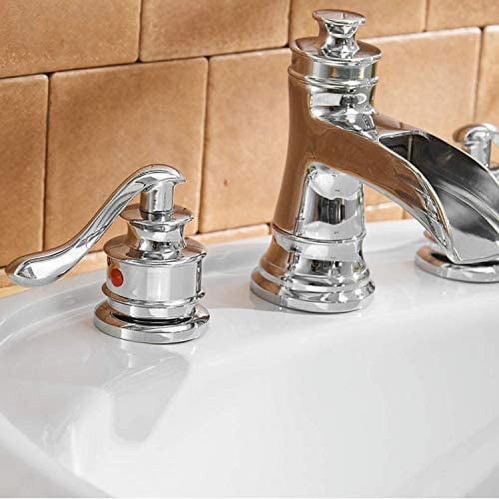 BWE 8 Inch Widespread Bathroom Faucet Chrome with Pop up Drain and Supply Hose Lead-Free Two-Handle 3 Holes Waterfall Bathroom Sink Faucet Lavatory Mi