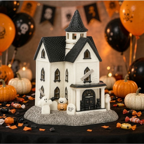 Halloween House Figurine Halloween Decor Indoor Pumpkins Ghost Fall Decor Spooky Table Decoration Indoor Decorations(Shipped without batteries)